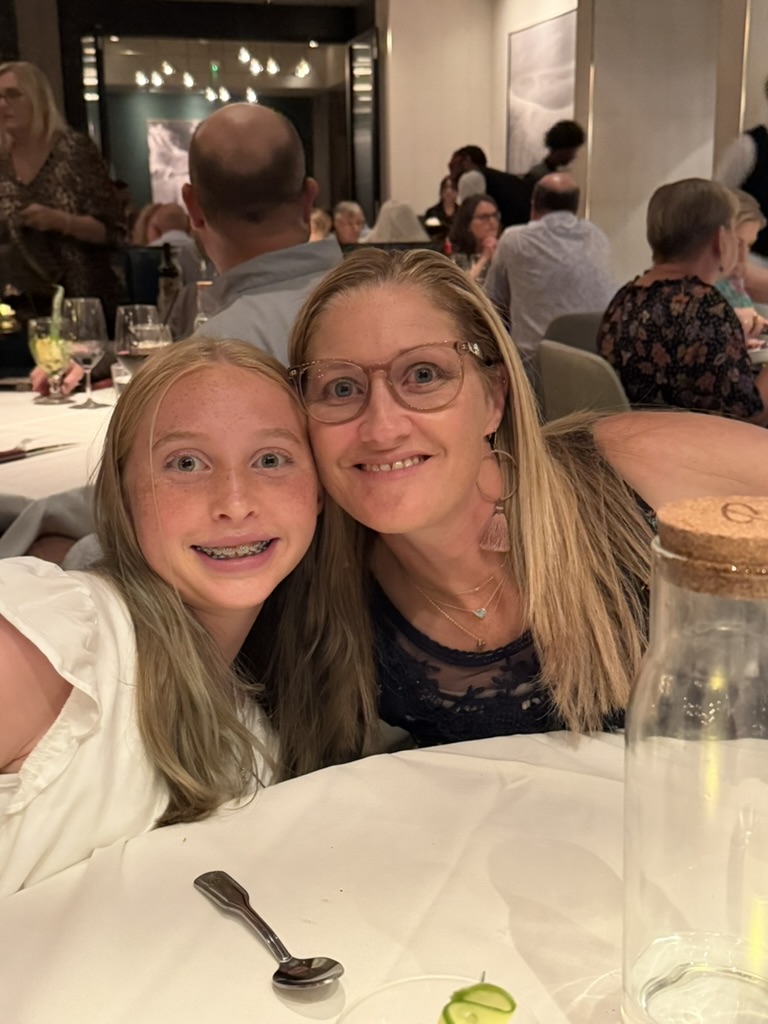 Cheek to cheek at dinner